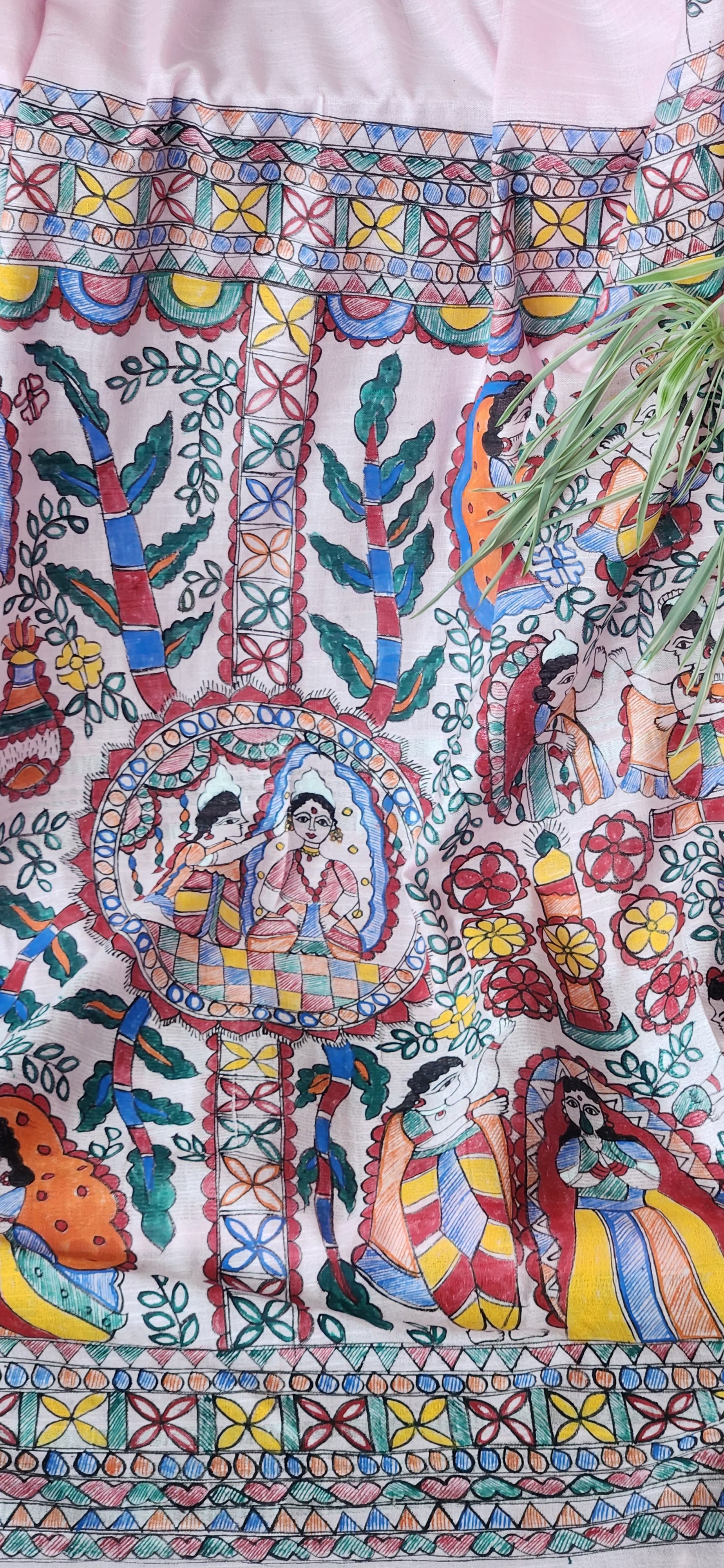 linen saree pink saree Madhubani saree saree for gifting handmade saree 