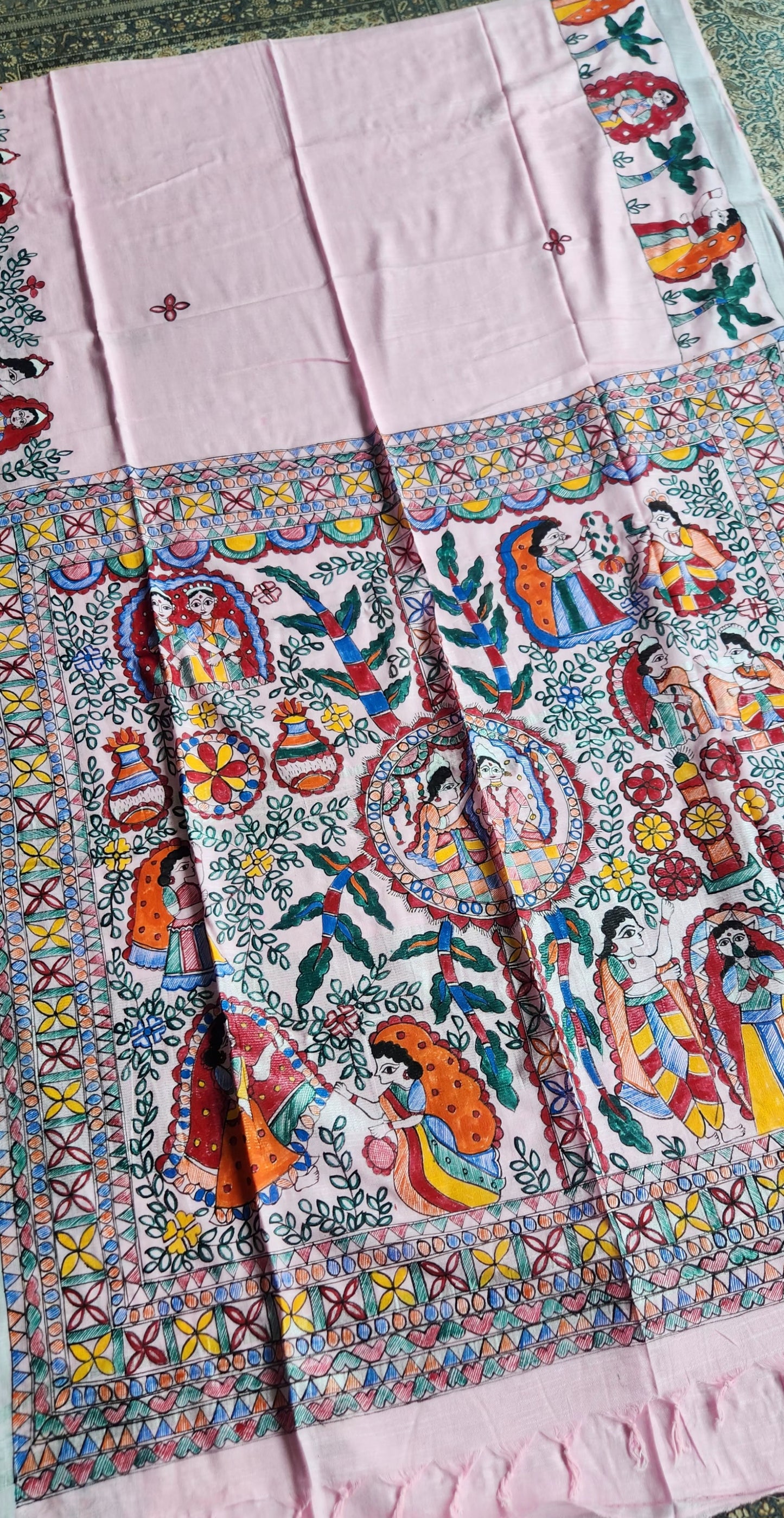 linen saree pink saree Madhubani saree saree for gifting handmade saree  iTokri