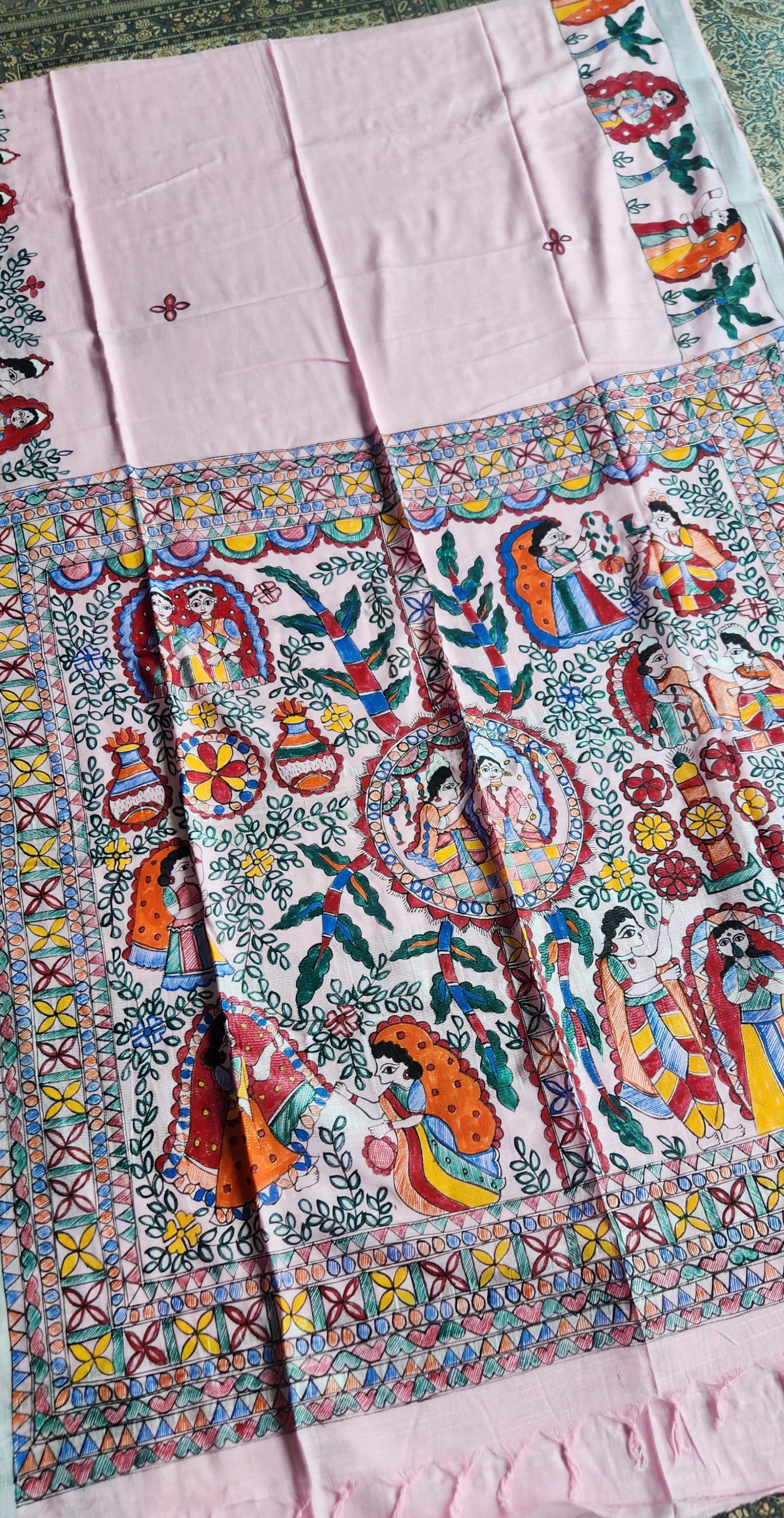 linen saree pink saree Madhubani saree saree for gifting handmade saree  iTokri