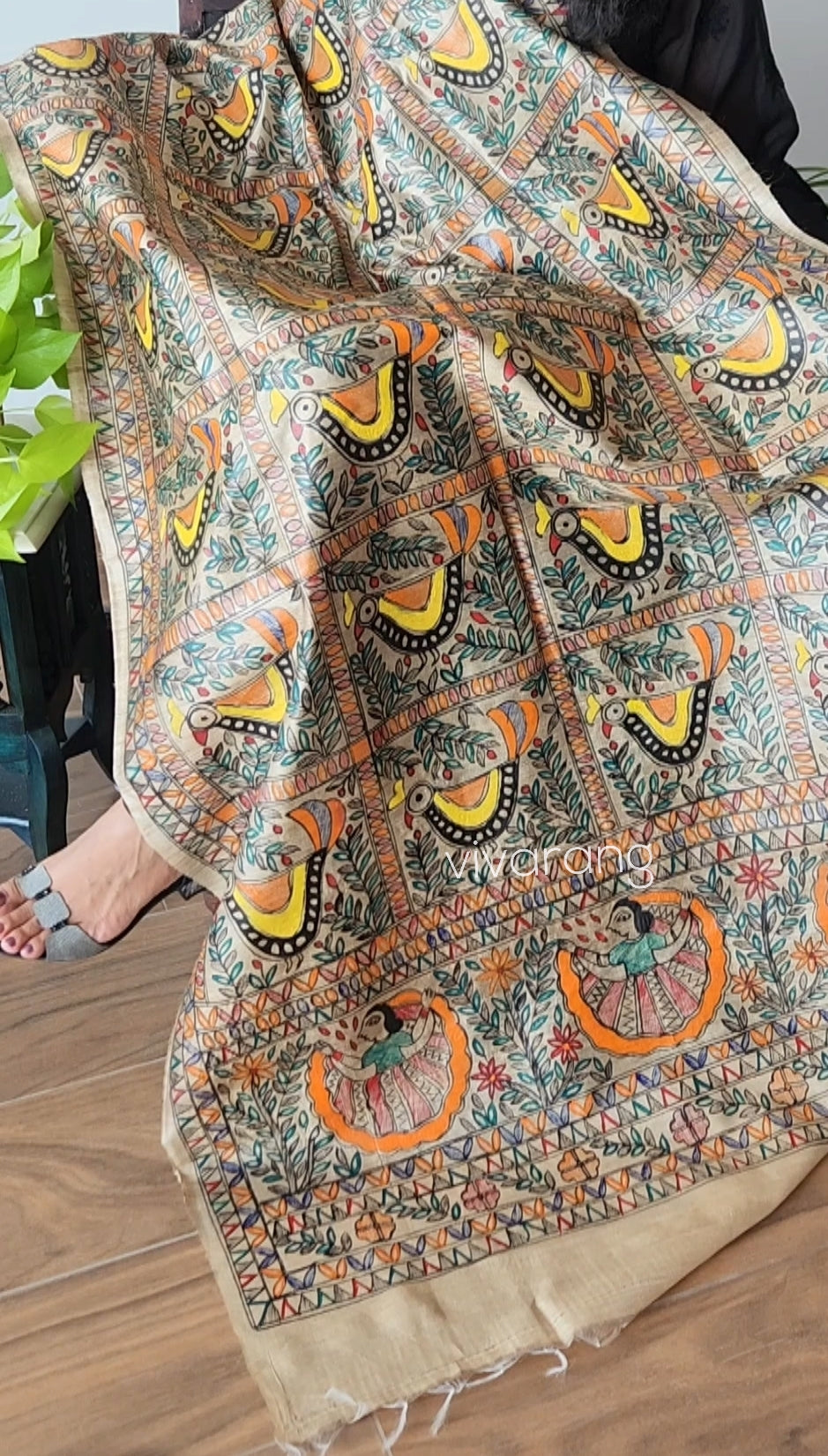 madhubani dupatta silk dupatta birds dupatta handmade dupatta Indian gifts iTokri