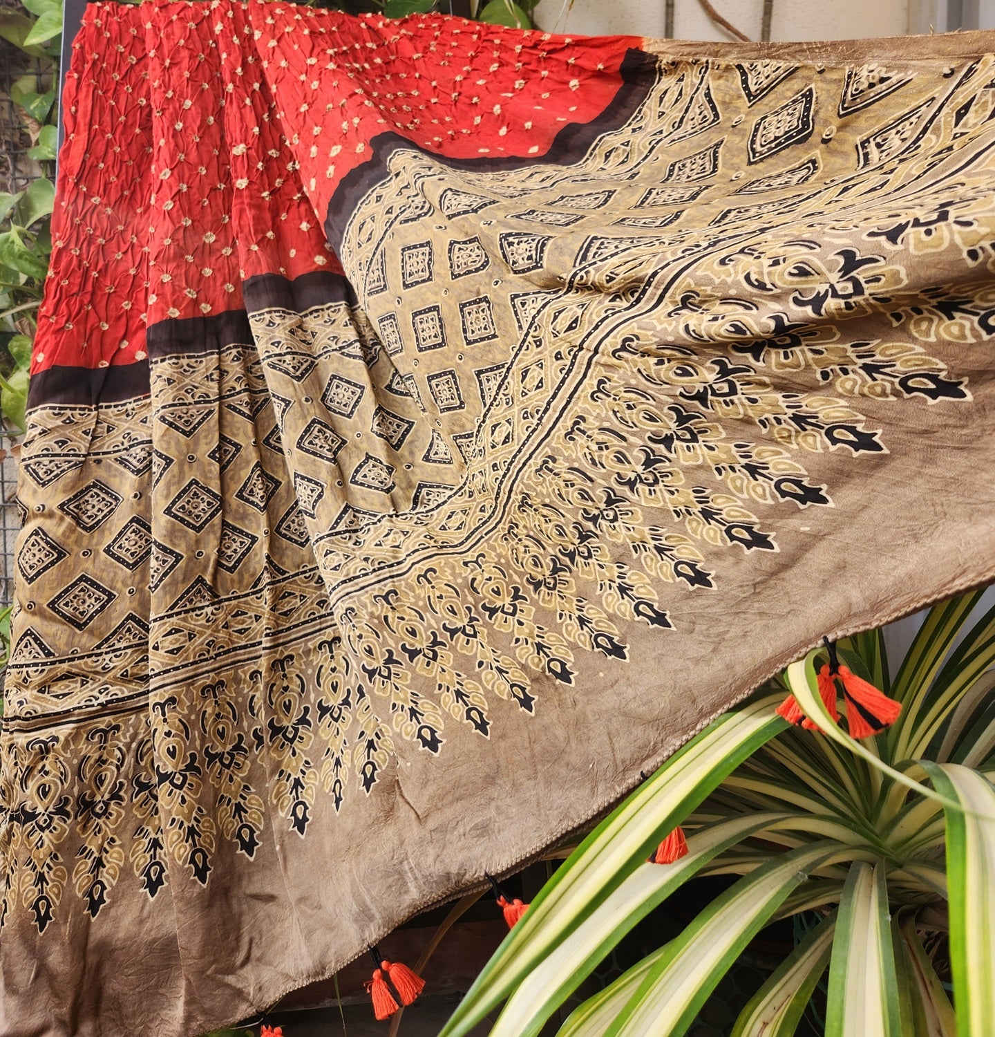 bandhani dupatta ajralkh bandhani bandhej silkdupatta bandhej dupatta ajrakh dupatta orange dupatta