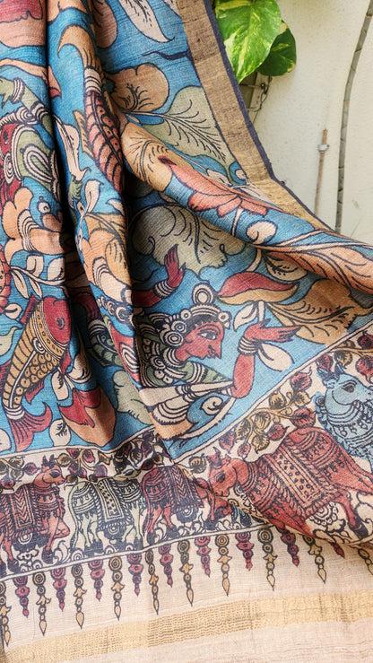 pen kalamkari dupatta blue dupatta