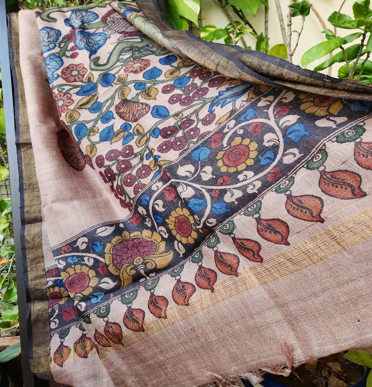 pen kalamkari dupatta silk dupatta tussar
