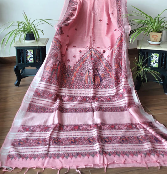 pink saree linen sare eMadhuabni saree saree for gifting