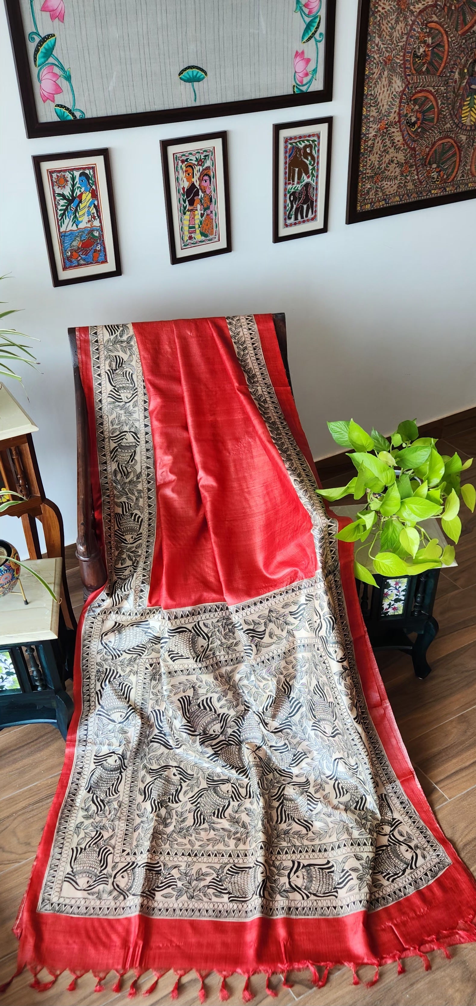 Madhubani saree red saree fish saree Bengali saree Indian gifts