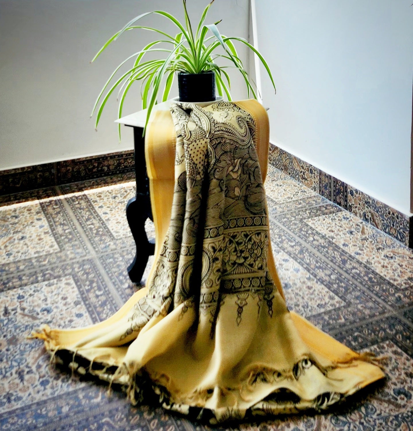 Pen kalamkari saree black and white saree designer saree handmade saree saree for gifting
