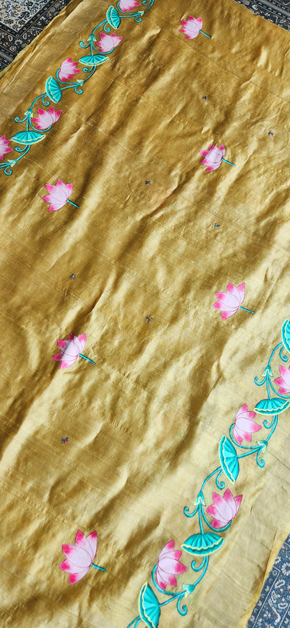 Pichwai saree designer saree haldi look wedding outfit wedding shopping krishna radha saree yellow saree 
