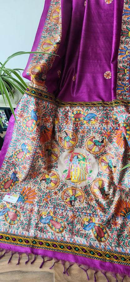Madhubani saree Pichwai saree silk saree purple saree designer saree Essence of India saree