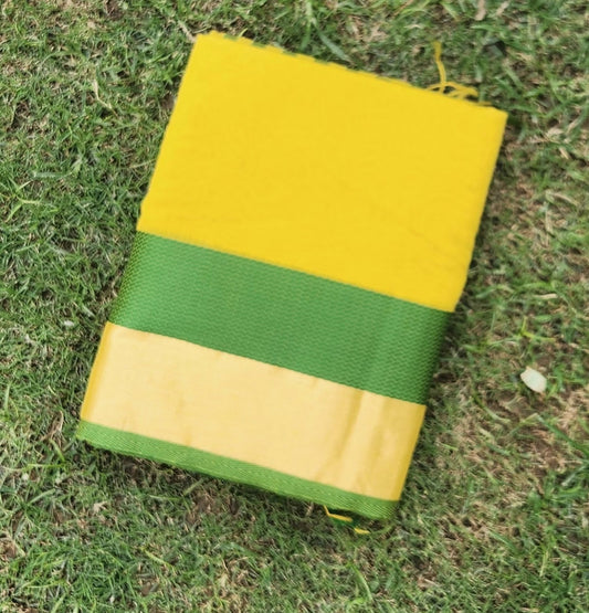 yellow saree green saree wedding shopping haldi look Maheshwari handloom saree