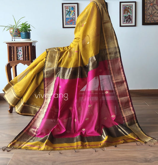 yellow saree saree for haldi function wedding shopping Maheshwari saree