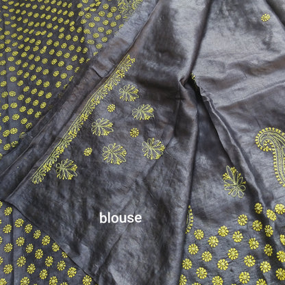 CHIKANKARI TUSSAR SILK SAREE