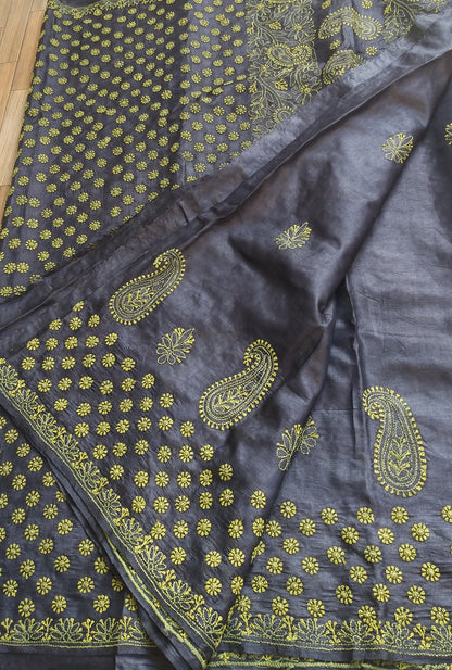 CHIKANKARI TUSSAR SILK SAREE