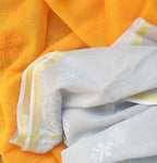 chikankari dupatta chanderi dupatta chikankari white kota checks grey orange