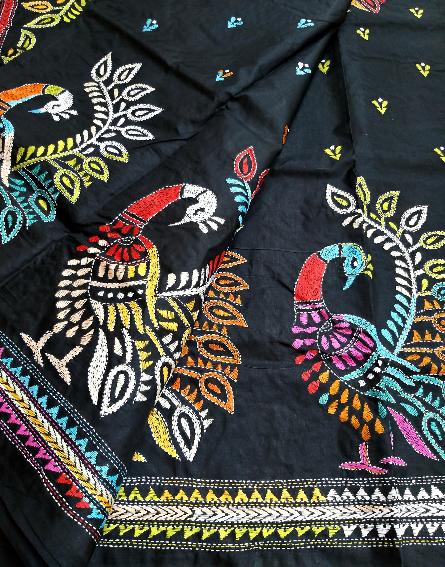 peacocks saree kanthasaree kantha saree black saree designersaree silk blackdress