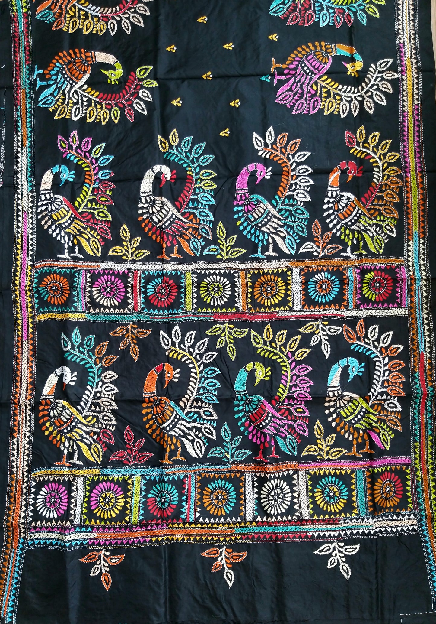 peacocks saree kanthasaree kantha saree black saree designersaree silk blackdress