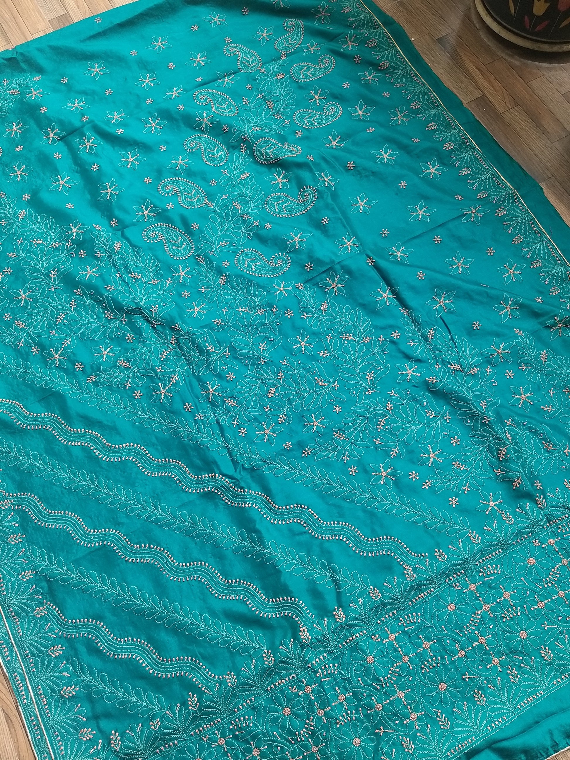 Blue saree chikankari saree wedding shopping online sarees lucknowi work silk saree