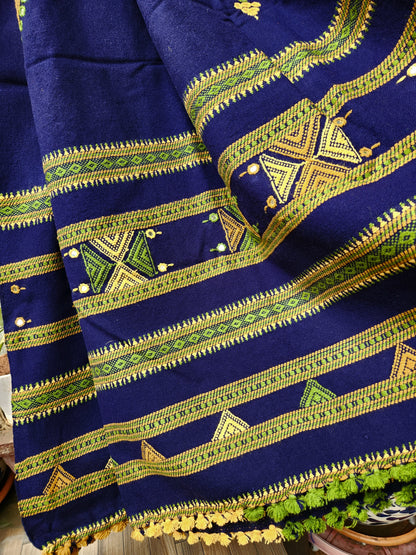 blue bhujodi shawl handloom hand embroidery Indian gifts