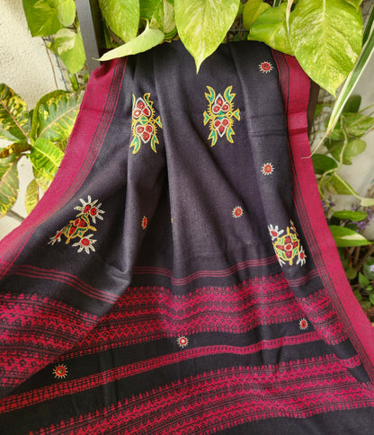 kutch bhujodi embroidery mirrorwork shawl wrap black