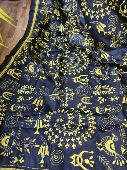 WARLI DUPATTA silkdupatta blackdupattaonline warli handembroidery shekantha