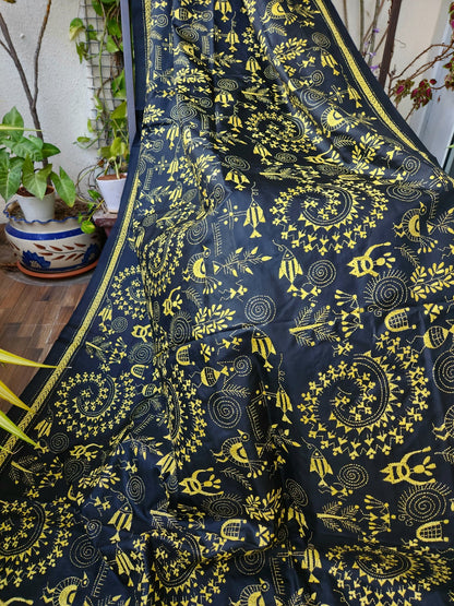 WARLI DUPATTA silkdupatta blackdupattaonline warli handembroidery shekantha