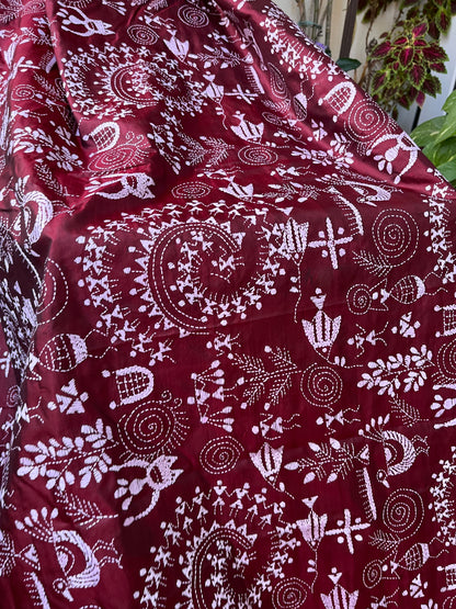 burgundy kantha dupatta warli dupatta handmade gifts wedding shopping