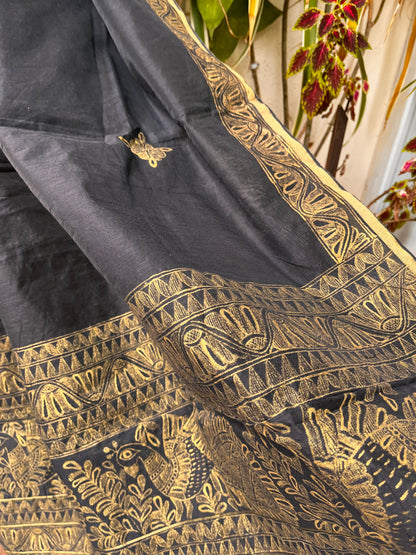 madhubani black dupatta chanderi