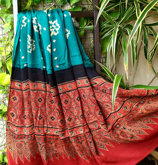 AJRAKH BANDHANI SILK DUPATTA