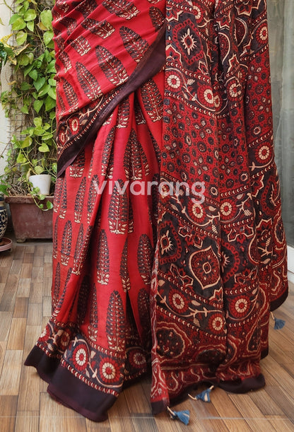 ajrakh saree modalsilk red saree Indian sarees ajrakh officewear