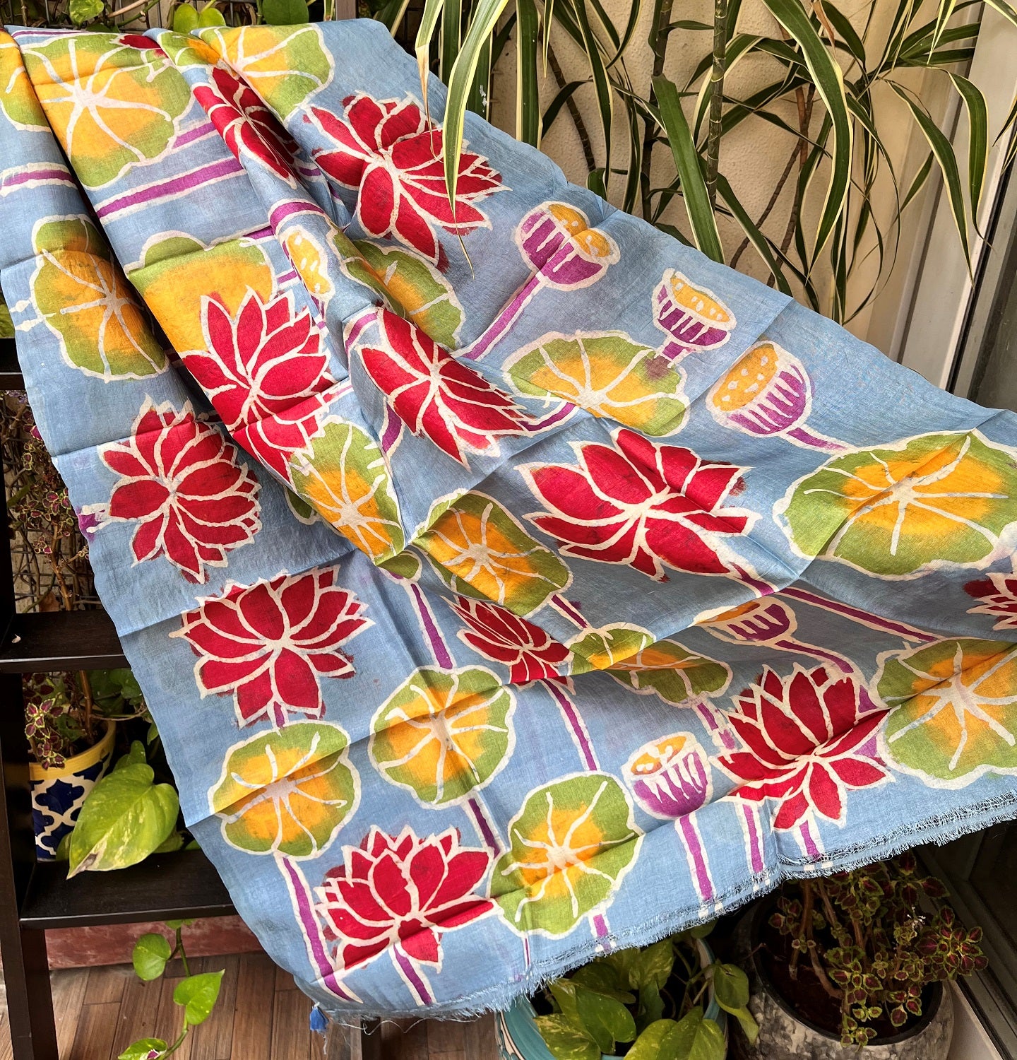 batik dupatta lotus dupatta blue lotus pond