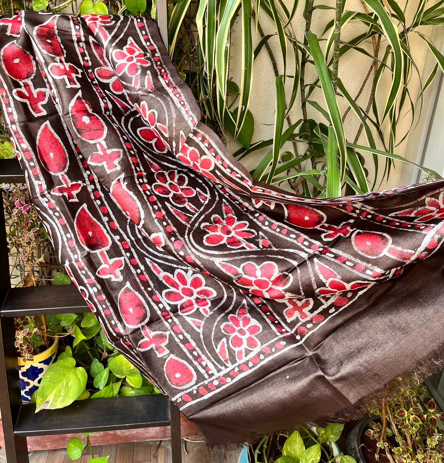 batik dupatta red balck dupatta silk