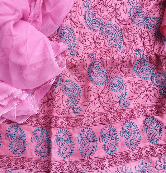 chikankari dupatta lucknowi dupatta chikankari silk dupatta tussar dupatta dress material pink suit chikankarisuit