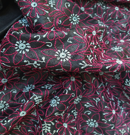 chikankari silk suit set chikanwork dress material  black suit