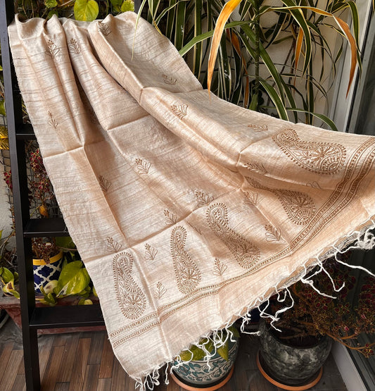 chikankari dupatta tussar dupatta lucknowi dupatta beige