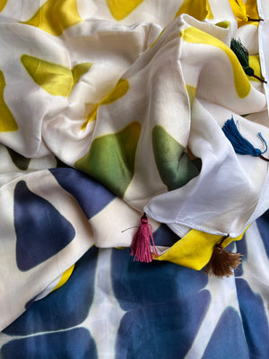 Clamp dyed shibori modal silk saree rainbow saree white saree