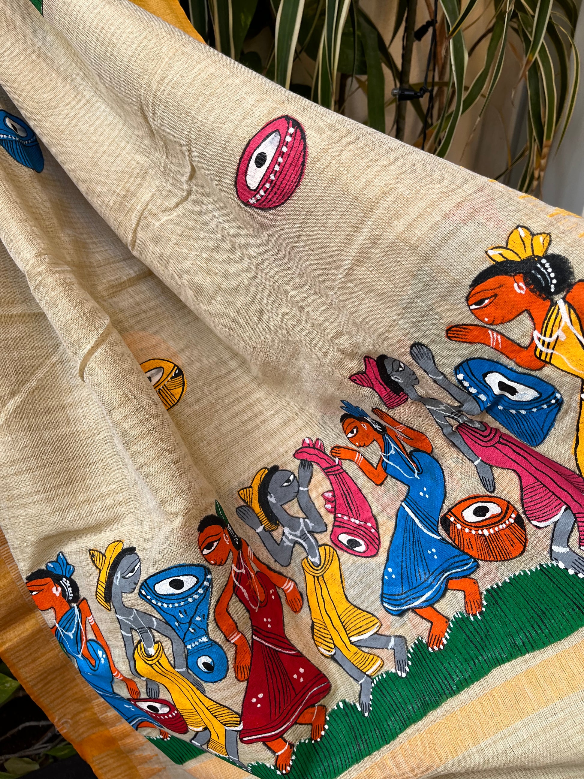 yellow dupatta pattchitra dupatta Indian gifts