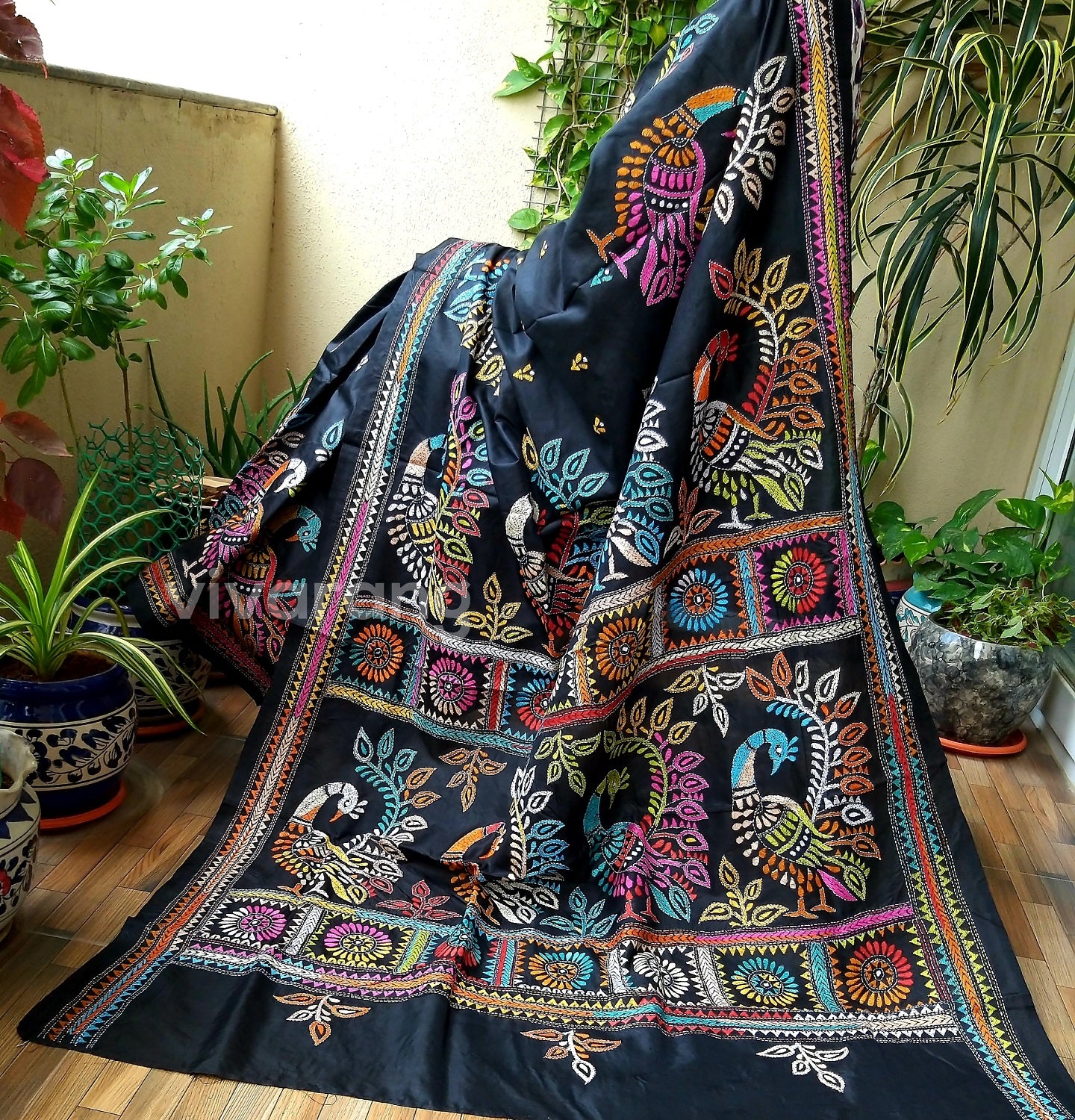peacocks saree kanthasaree kantha saree black saree designersaree silk blackdress