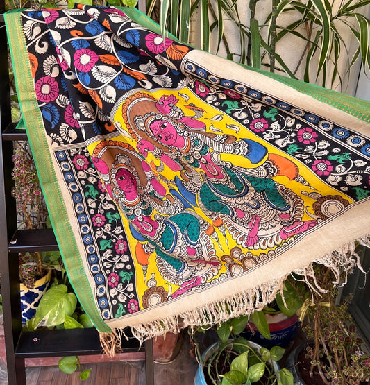 kalamkari silk dupatta pen kalamkari black dupatta