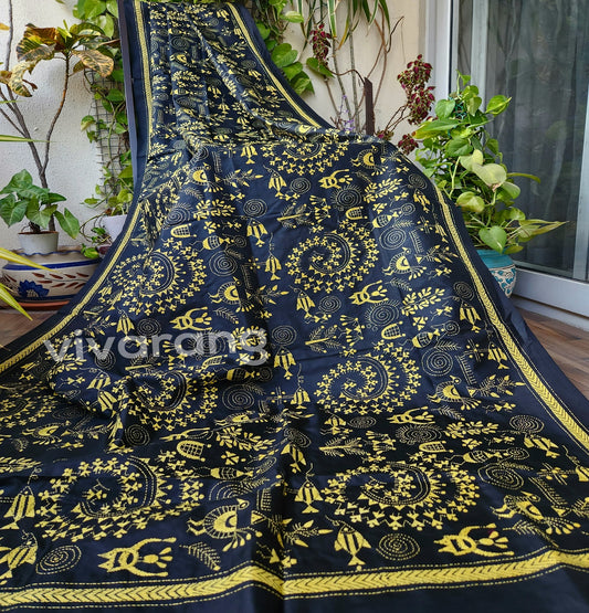 WARLI DUPATTA silkdupatta blackdupattaonline warli handembroidery shekantha