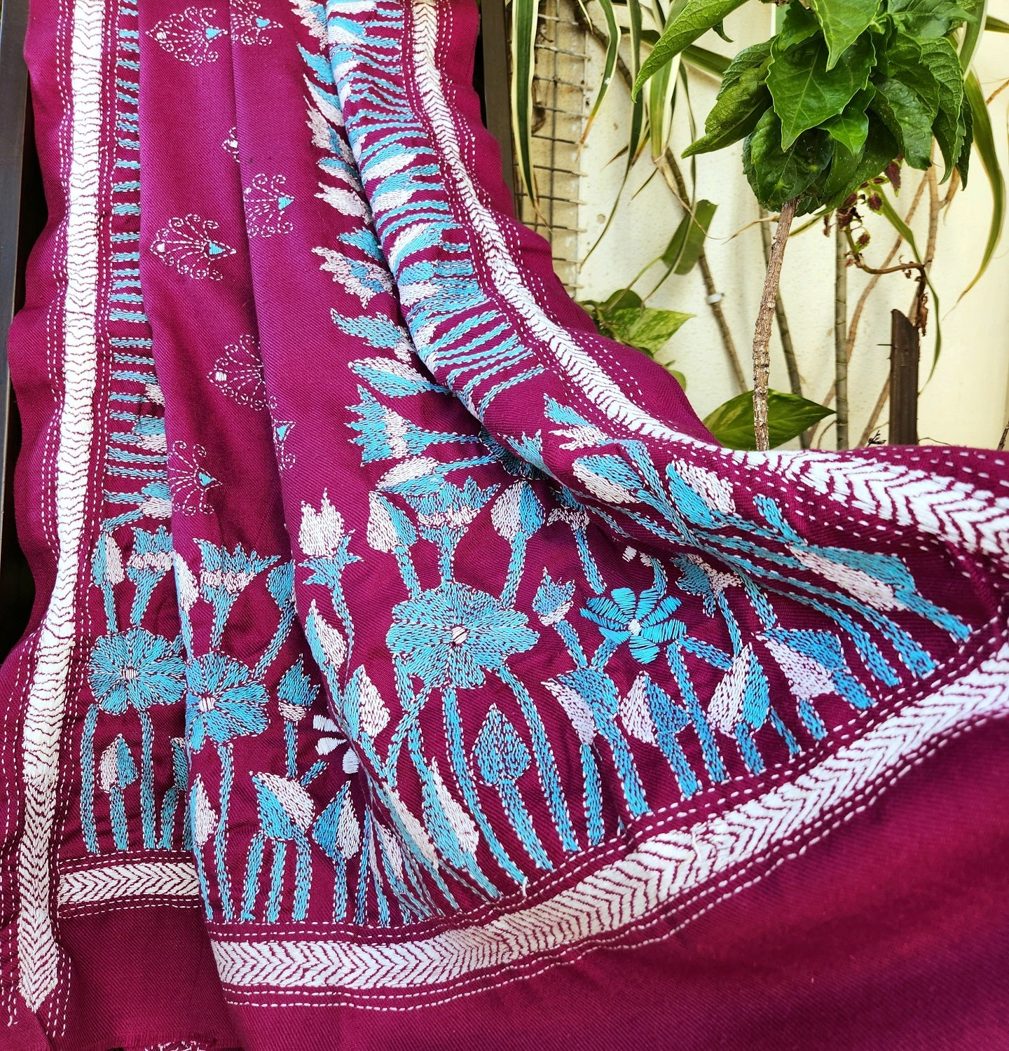 Kantha woolen shawls handmade gifts Indian gifts handembroidery winterwear wedding shopping