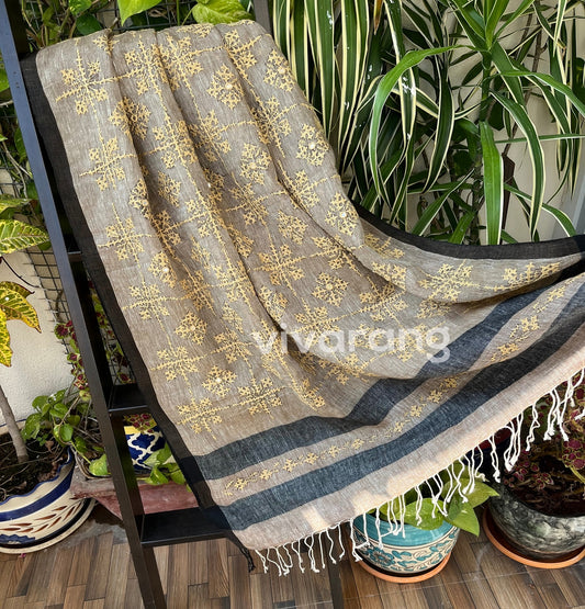 Kutchwork dupatta linen dupatta beige dupatta designerwear