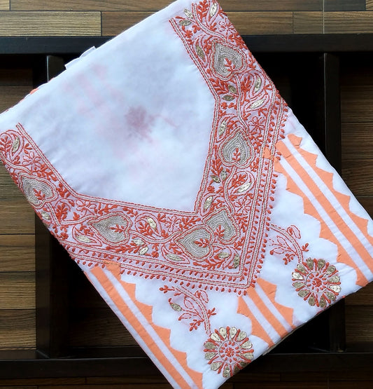 chikakari cotton kurti piece applique kurta dress material chikanwork orange