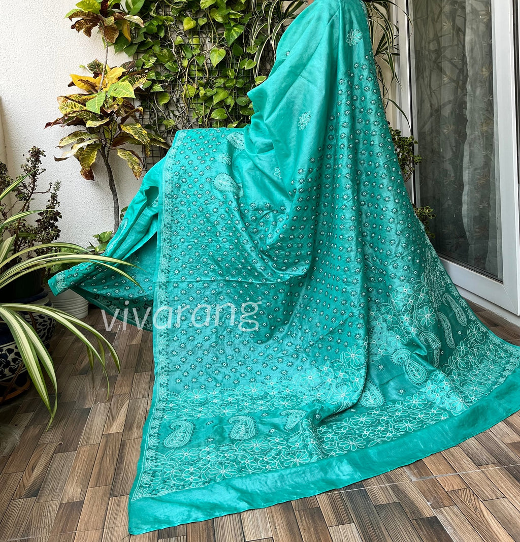 CHIKANKARI TUSSAR SILK SAREE