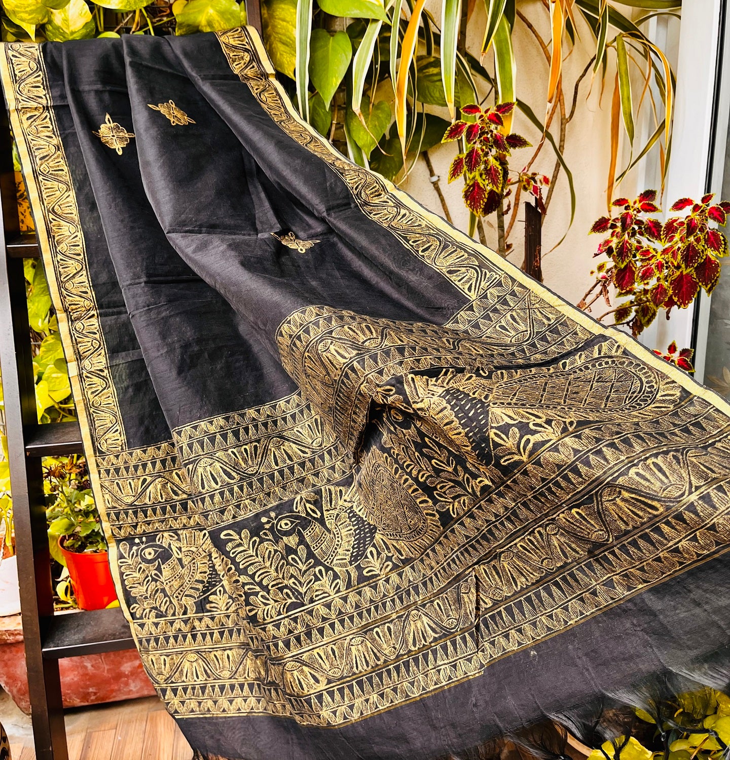 madhubani black dupatta chanderi