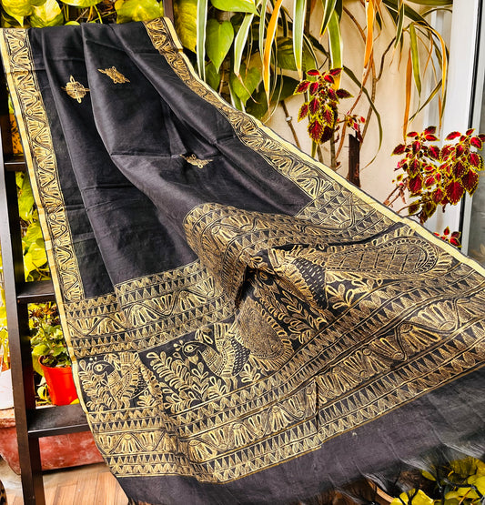 madhubani black dupatta chanderi