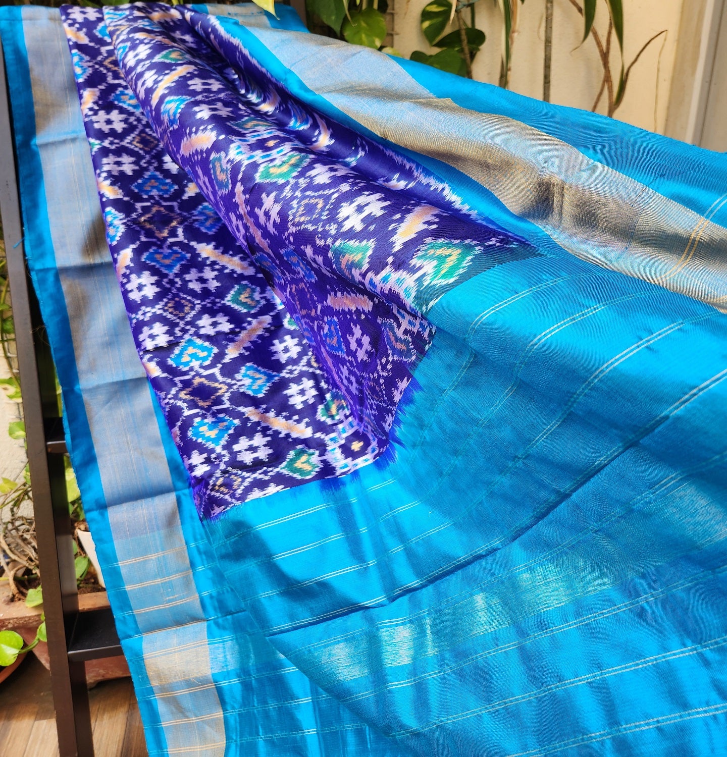 Patola Silk Dupatta Blue Handloom Indian gifts Wedding Shopping
