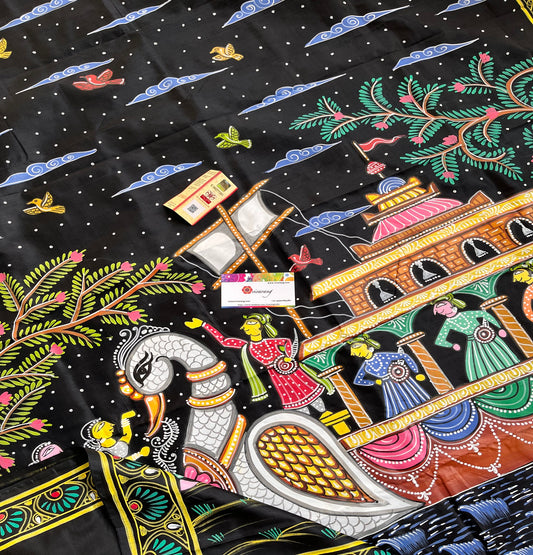 black saree pattchitra saree designer saree ramayana