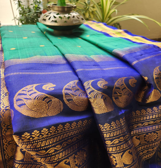 gadwal saree handloom saree Blue saree wedding shopping SICO saree Peacock colors saree 