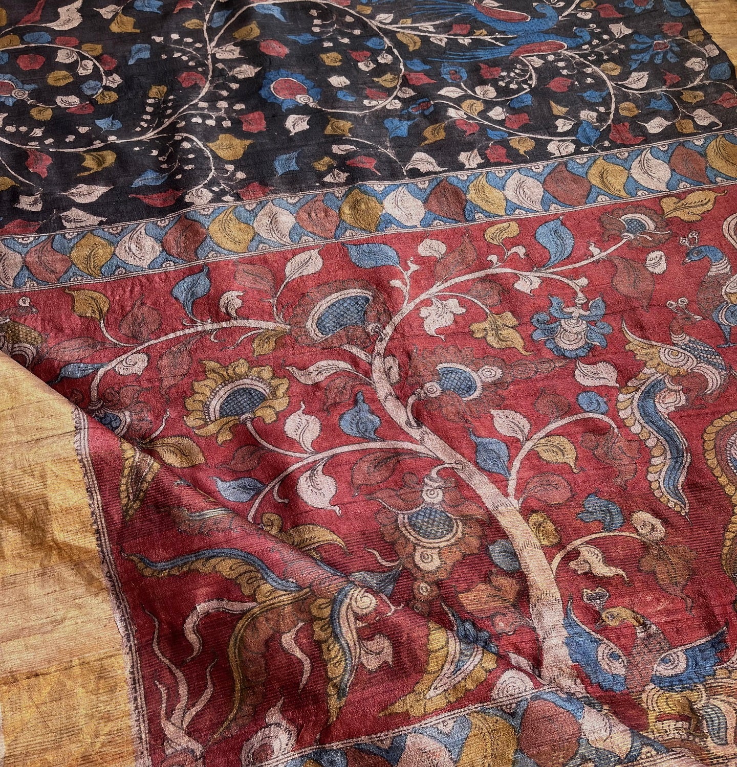 Pen kalamkari kalamkari sarees tussar silk kalahasti black saree 