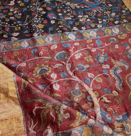 Pen kalamkari kalamkari sarees tussar silk kalahasti black saree 