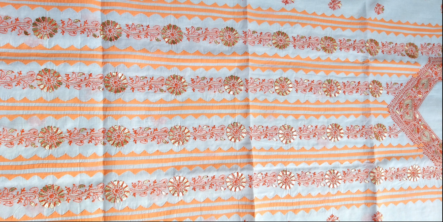 chikakari cotton kurti piece applique kurta dress material chikanwork orange